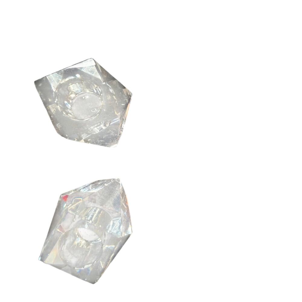 VTG Clear Crystal Glass Taper Candle Holders Set of 2 Faceted Geometric Pair - Picture 5 of 8